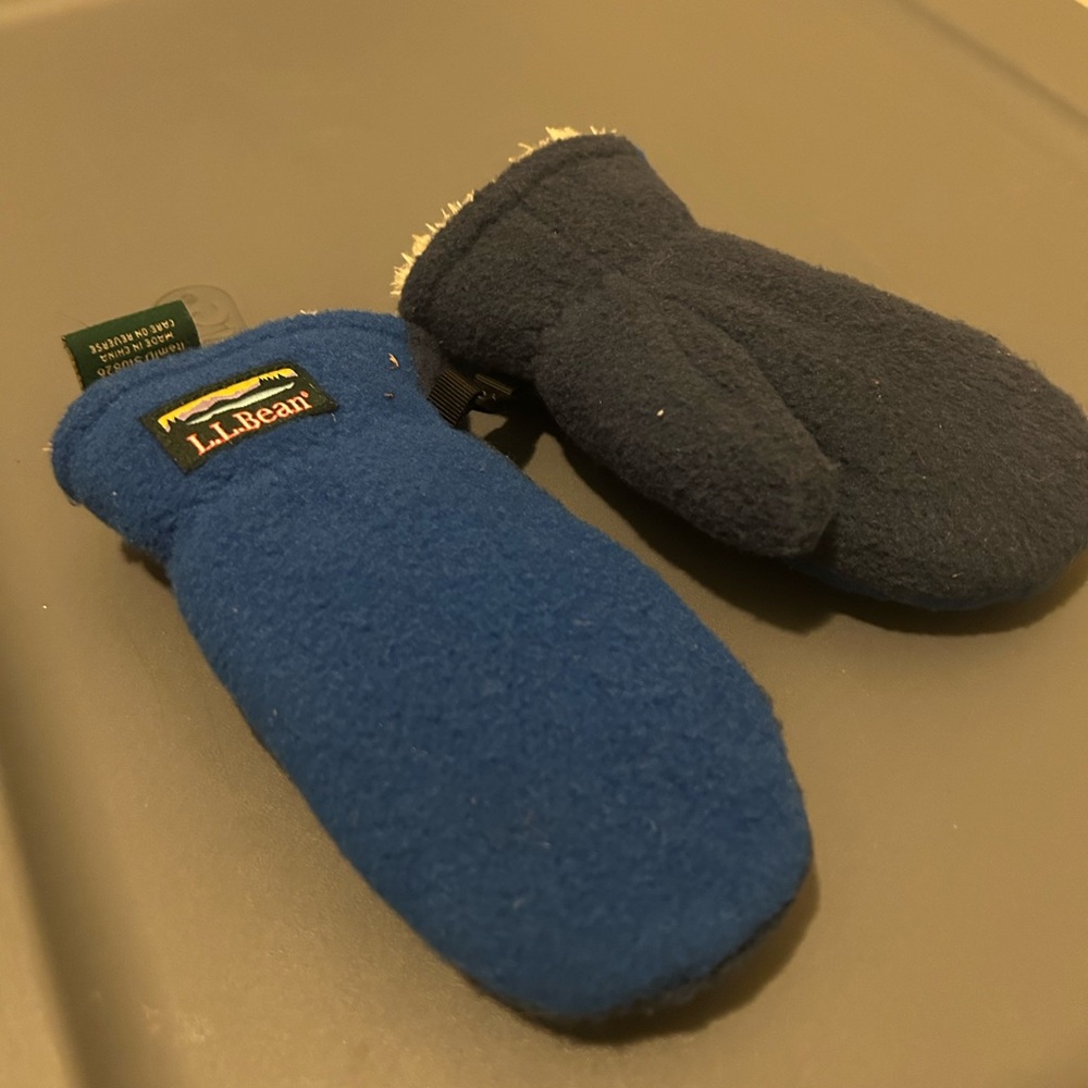 L.L. Bean Fleece Mittens in Blue and Dark Blue